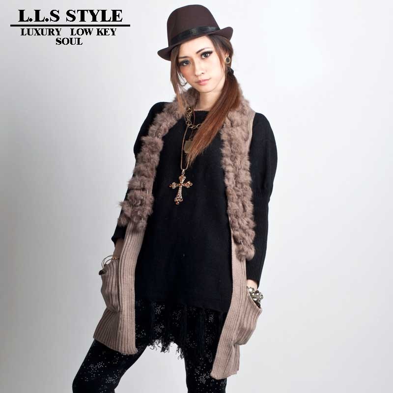 Spring fashion women's 2013 rabbit fur cardigan long design cape cutout wool sweater outerwear