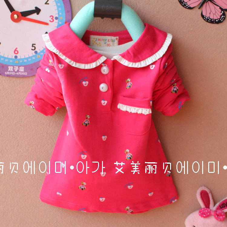 Spring female child baby children's clothing spring and summer bear print long-sleeve T-shirt