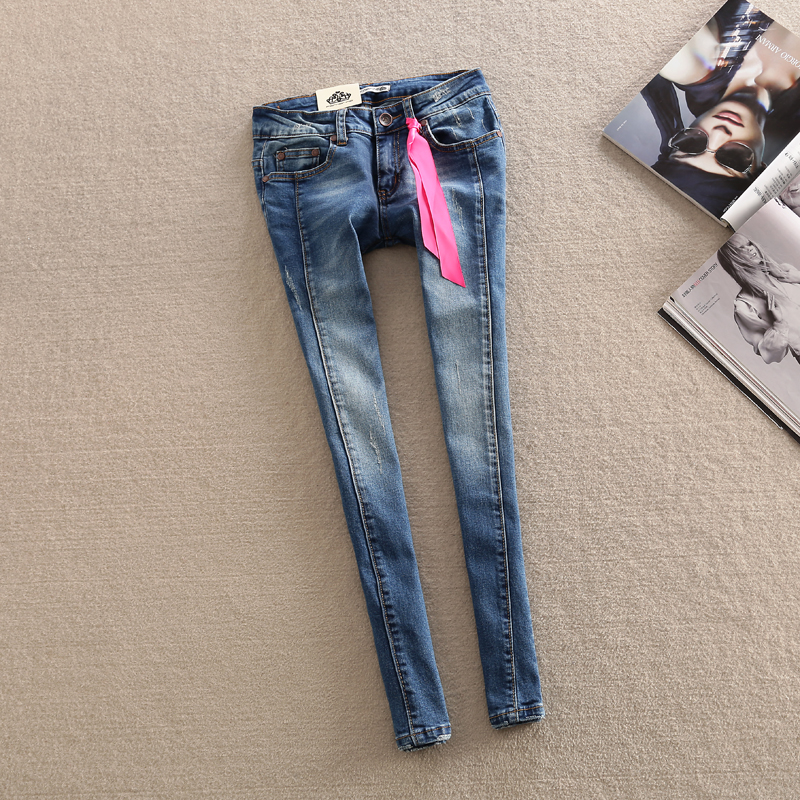 Spring fornarina light blue colorant match three-dimensional thin butt-lifting skinny jeans female