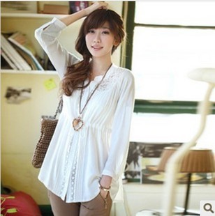 spring fresh . small vintage slim white shirt female long-sleeve white shirt