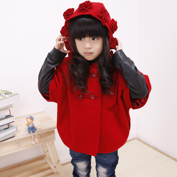 Spring girls clothing woolen rose with a hood cloak poncho outerwear trench monsoon