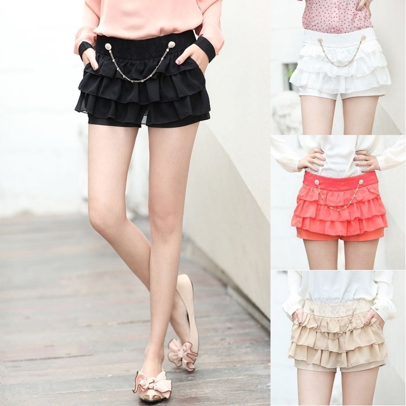 Spring high quality chiffon necklace decoration fresh sweet butt-lifting lace patchwork shorts 4