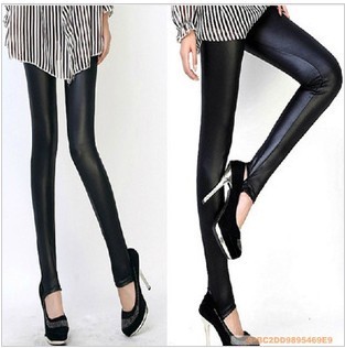 Spring high quality fashion all-match faux leather pants step slim faux leather legging