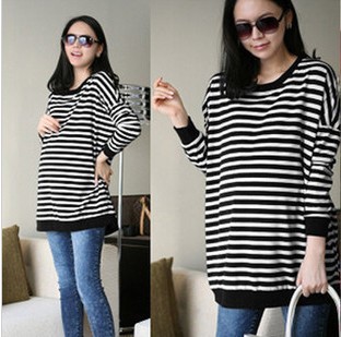 Spring hot-selling loose maternity clothing long-sleeve stripe  plus size loose loose maternity t-shirt w1