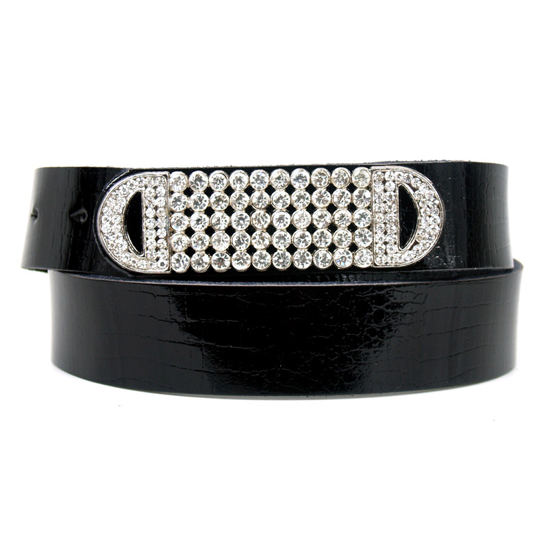 Spring japanned leather genuine leather women's wide belt fashion all-match rhinestone decoration smooth buckle genuine leather