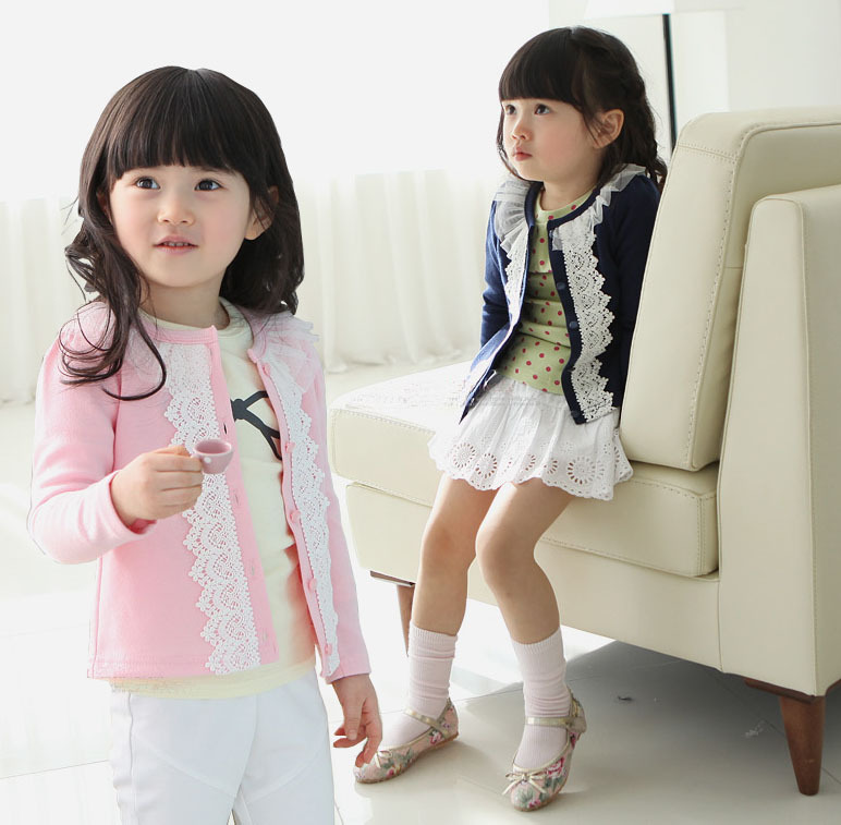 Spring laciness child cardigan female child coat top 2012 free shipping