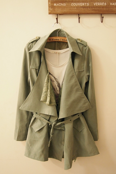 Spring large lapel sweet lace medium-long casual trench outerwear