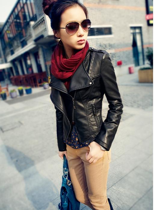 Spring leather clothing jacket Women short design stand collar slim leather clothing cool motorcycle jacket PU outerwear