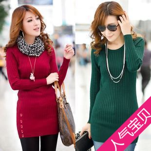 Spring long-sleeve slim medium-long elastic shirt vintage sweater basic sweater o-neck women's