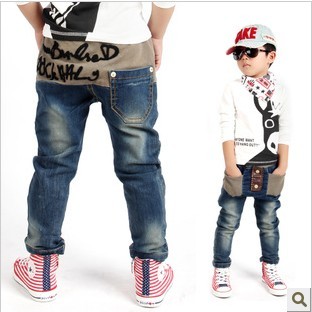 Spring male child casual jeans casual trousers