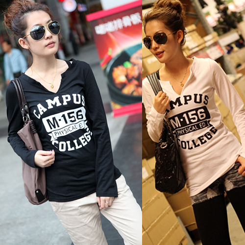 Spring maternity clothing all-match V-neck maternity t-shirt elegant letter long-sleeve basic shirt maternity top