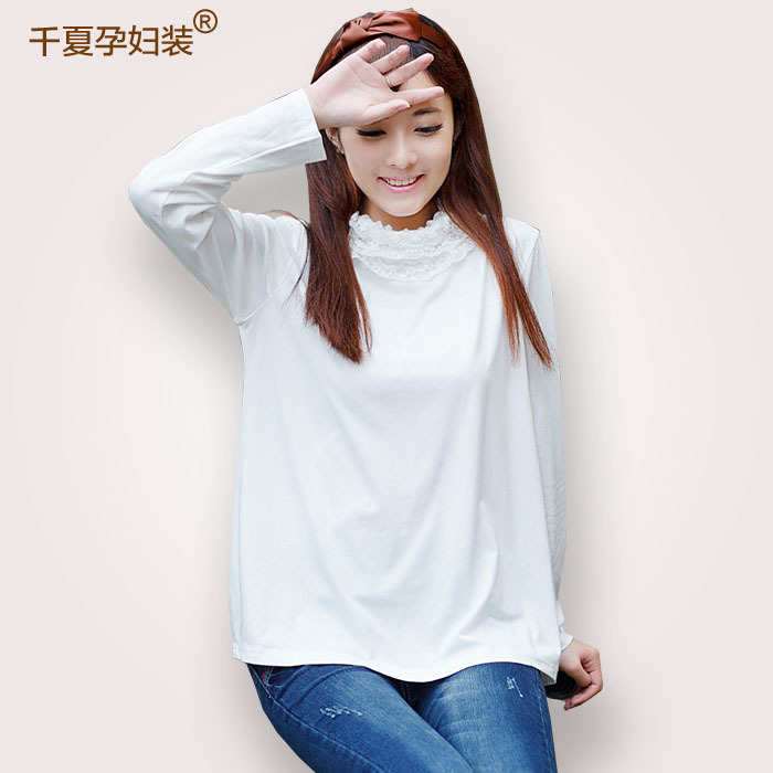 Spring maternity clothing fashion clothes autumn and winter lace decoration turtleneck basic shirt long-sleeve T-shirt