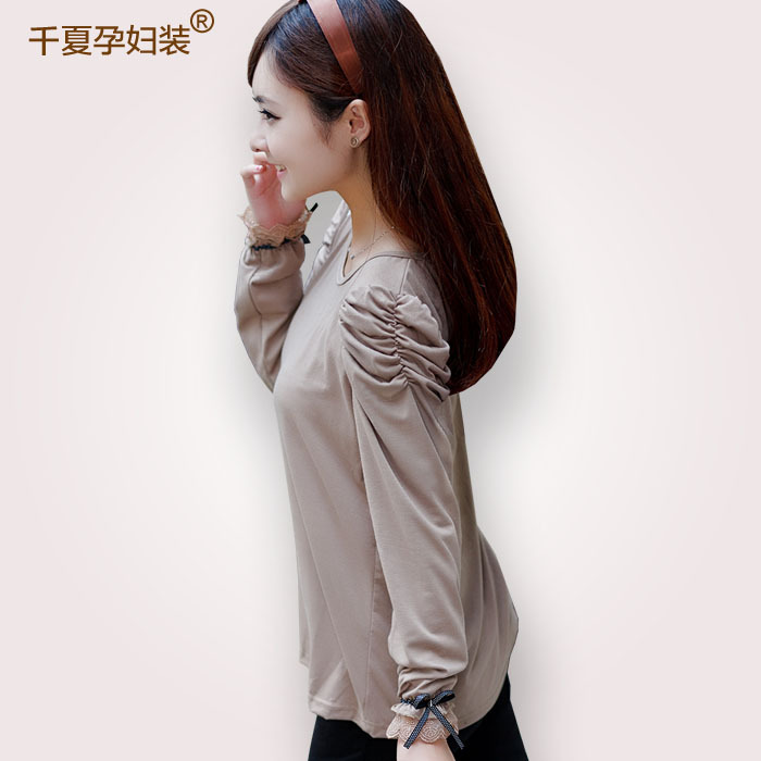 Spring maternity clothing fashion clothes autumn and winter o-neck puff sleeve shirt basic t-shirt
