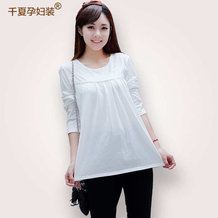 Spring maternity clothing fashion clothes spring and autumn diamond bow o-neck long-sleeve T-shirt basic shirt