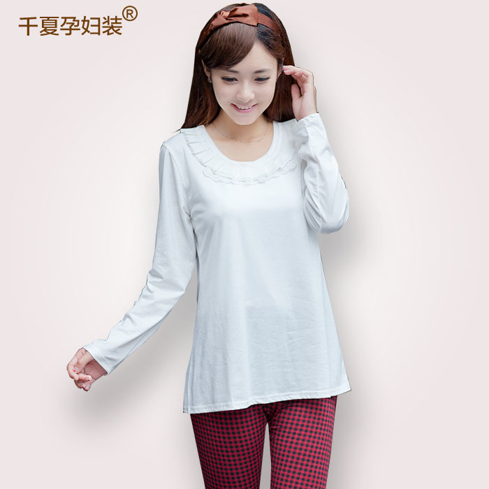 Spring maternity clothing fashion clothes spring and autumn lace decoration o-neck long-sleeve T-shirt basic shirt