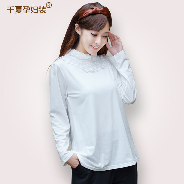 Spring maternity clothing fashion clothes spring and autumn lace decoration turtleneck long-sleeve T-shirt basic shirt