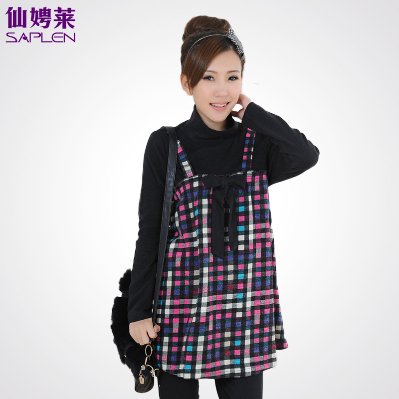 Spring maternity clothing maternity fashion plaid tank dress maternity dress 130743