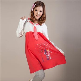 Spring maternity clothing preppy style maternity dress maternity one-piece dress loose long-sleeve maternity top