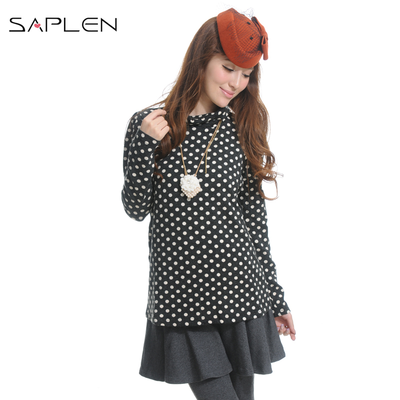 Spring maternity clothing turn-down collar long-sleeve dot t-shirt 110953