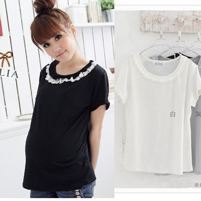 Spring maternity short-sleeve basic shirt clothing 100% cotton short-sleeve top t-shirt maternity clothing white black