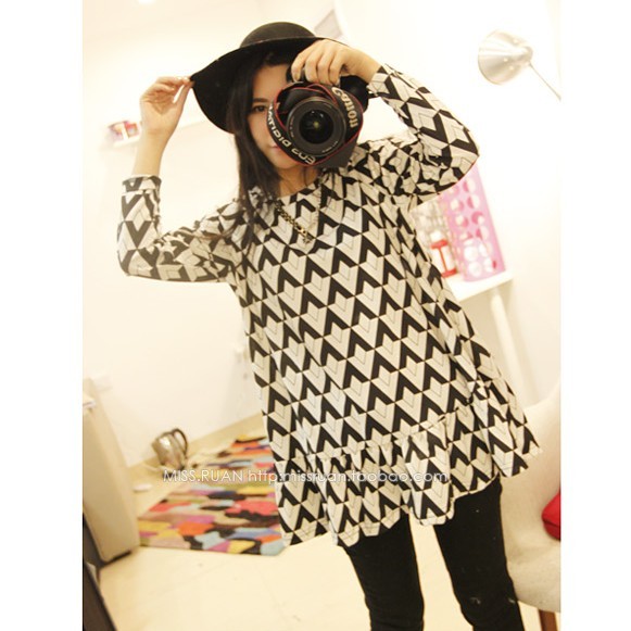 Spring maternity top maternity clothing black-and-white cute maternity long-sleeve shirt cotton t-shirt maternity one-piece