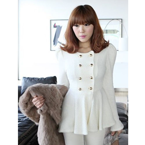 Spring new arrival british style decoration double breasted ruffle skirt slim basic shirt long-sleeve sweater female