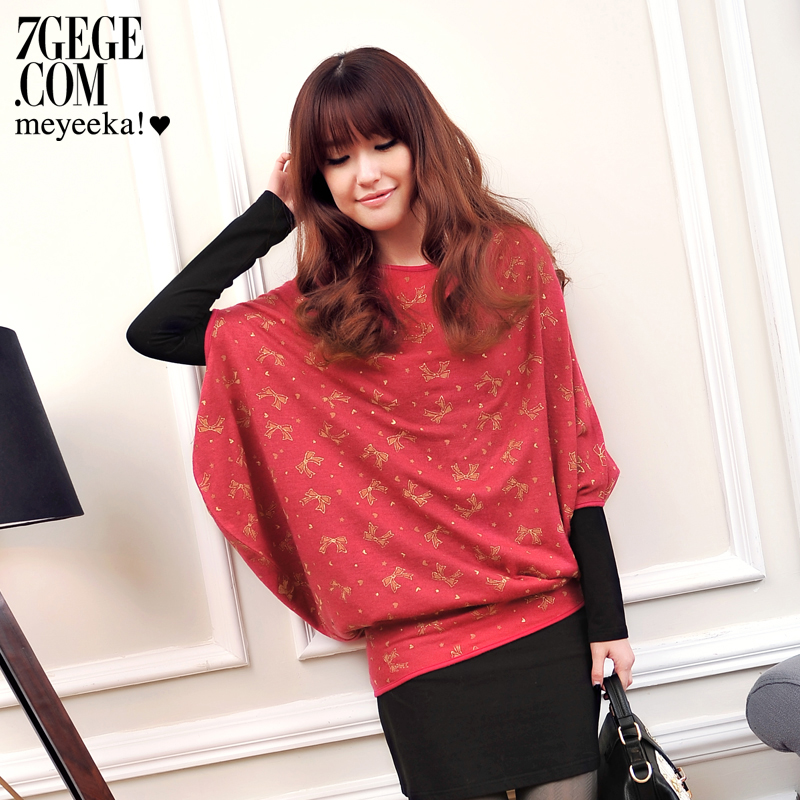 Spring new arrival bronzier asymmetrical bow loose half sleeve sweater female 13kn041001f