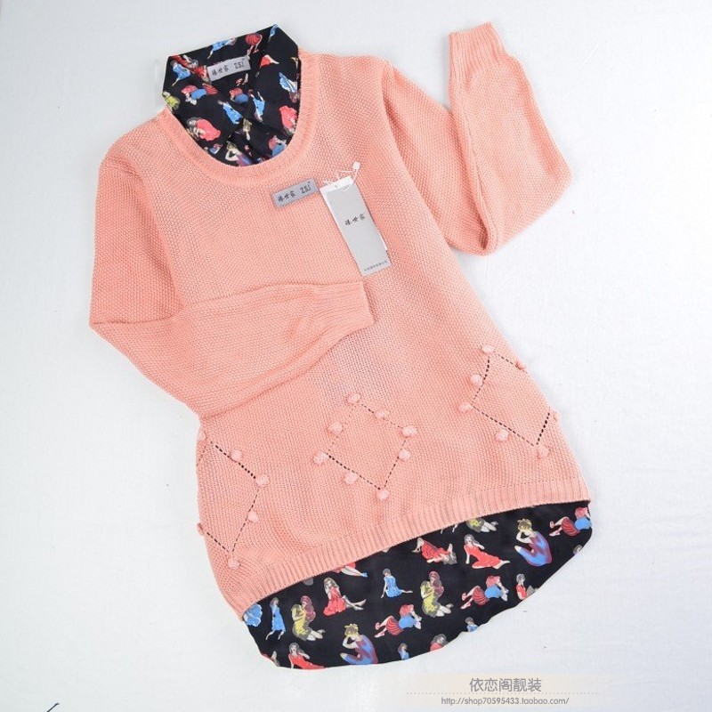 Spring new arrival chiffon shirt collar 2013 women's vintage loose pullover sweater twinset female (WC005)
