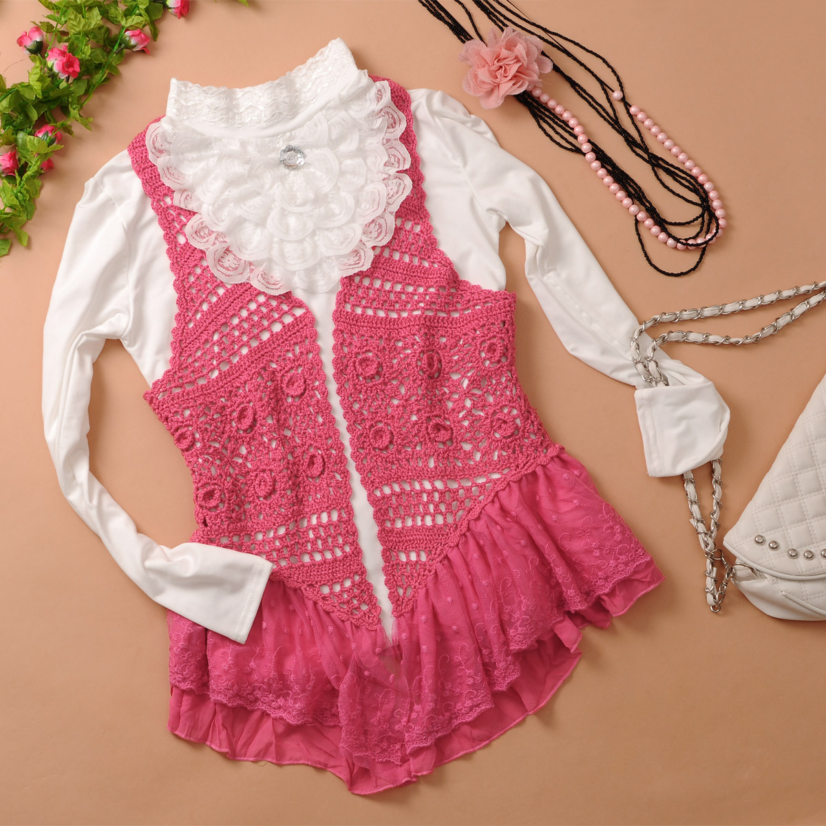 Spring new arrival cutout crochet lace sweep gentlewomen all-match vest cardigan m933 Free Shipping