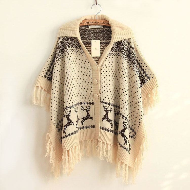 Spring new arrival onta jacquard tassel with a hood cloak cape batwing shirt outerwear