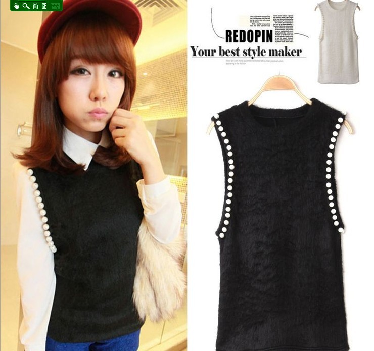 Spring new arrival sweet all-match plush vest sleeveless beading vest top female