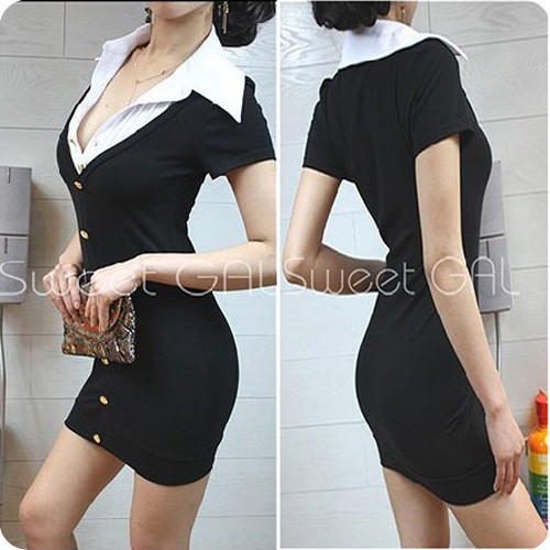 Spring one-piece dress long-sleeve low-cut women's V-neck tight sexy one-piece dress fashion slim hip miniskirt