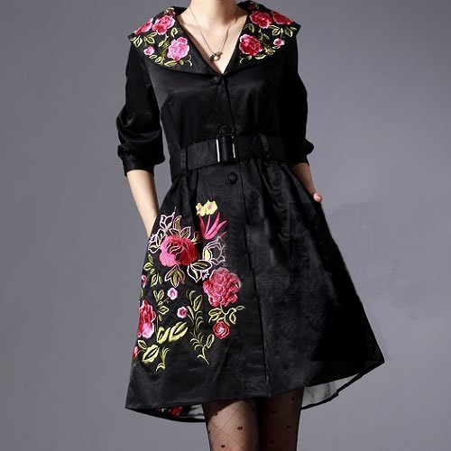 Spring one-piece dress thin chinese style vintage embroidered trench one-piece dress 2012