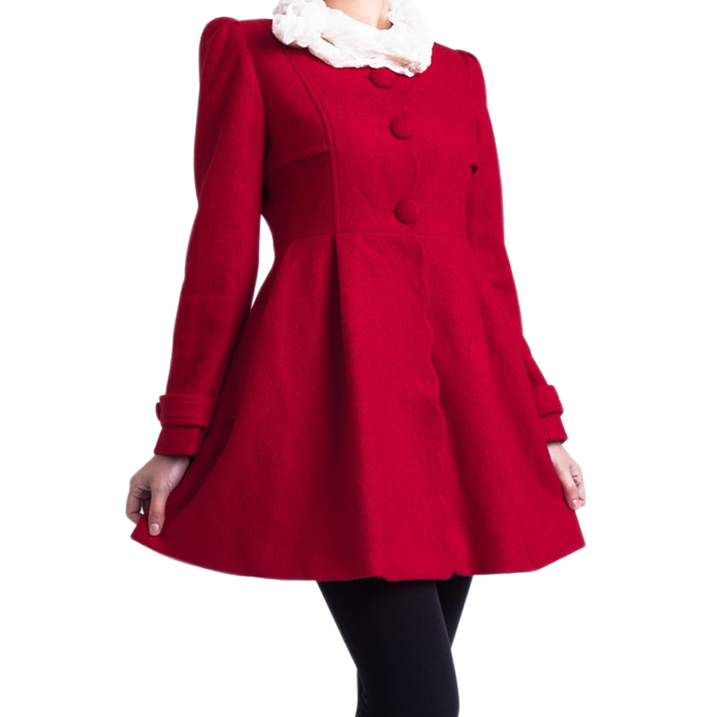 Spring overcoat women's elegant gentlewomen red woolen outerwear sweet slim woolen overcoat trench female