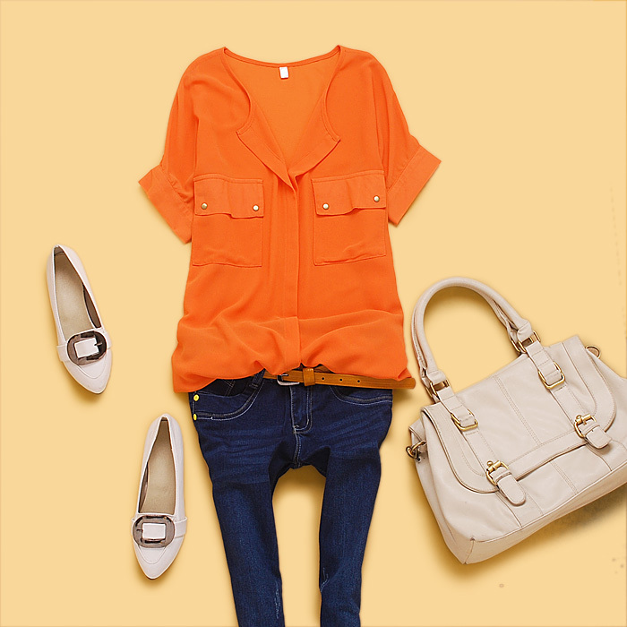 Spring plus size clothing casual batwing sleeve double pocket shirt short-sleeve sunscreen y3-4