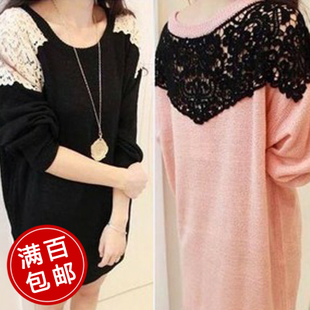 Spring plus size clothing clothes lace patchwork sweet juniors sweater
