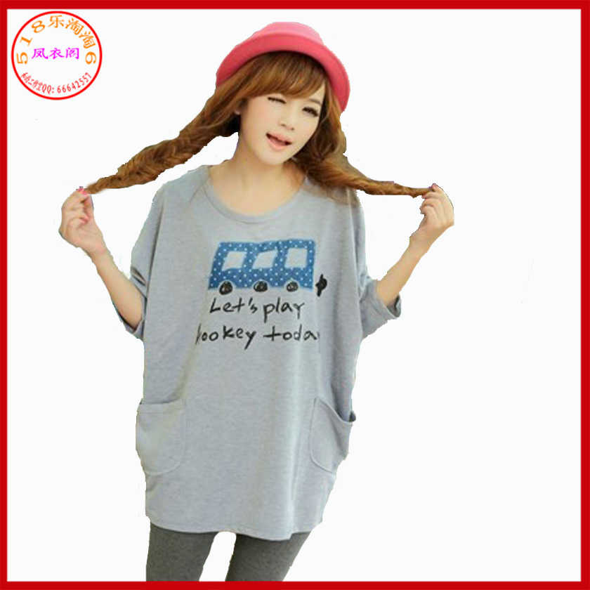 Spring plus size clothing maternity clothing loose batwing sleeve cartoon long-sleeve maternity t-shirt y40