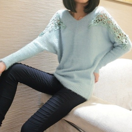 Spring plus size clothing V-neck sweater loose sweater outerwear spring and autumn cutout batwing shirt
