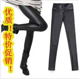 Spring plus size fashion high waist matte faux leather legging tight pencil leather pants female