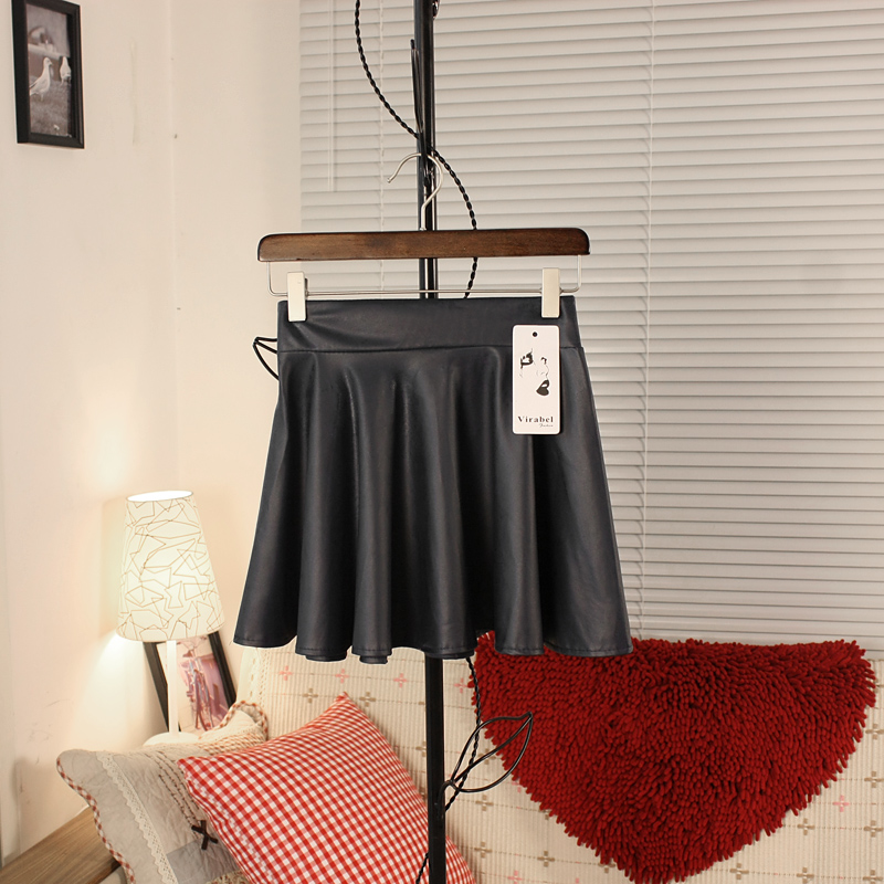 Spring princess women's skirt pleated puff skirt basic skirt PU small short leather skirt