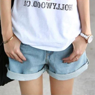 Spring roll-up hem high waist denim shorts female loose wide leg pants trousers women's hot