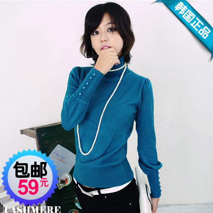 Spring slim elastic turtleneck long-sleeve basic shirt basic sweater female