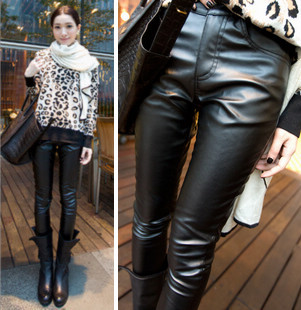 Spring slim leather  women's long  women's legging fashion boot cut jeans  spring women's trousers free shipping