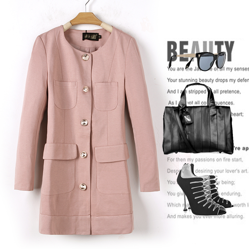 Spring slim o-neck multi-pocket women's trench female casual outerwear medium-long (WC090)