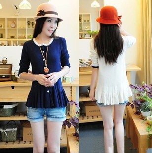 Spring slim o-neck slim waist one-piece dress sweater coat 81297