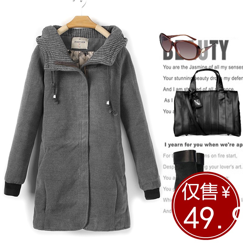 Spring slim woolen overcoat trench with a hood woolen outerwear female medium-long thickening (WC090)