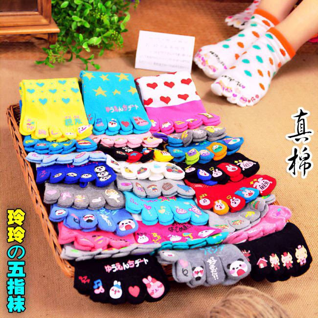 Spring socks 100% cotton cartoon five fingers socks female 100% cotton toe socks female socks a1