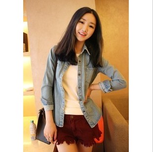 Spring spring nostalgic vintage wash water hole shoulder pads denim outerwear