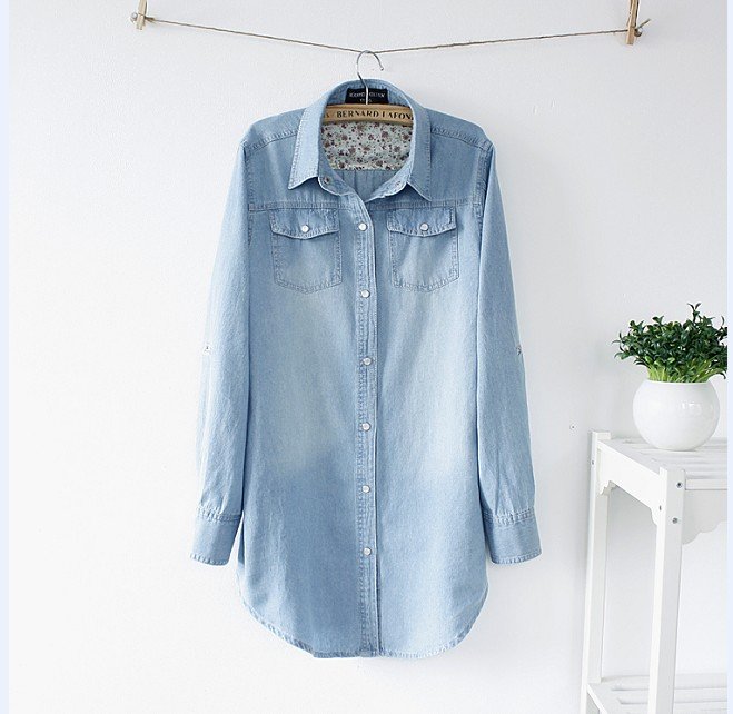 Spring Summer Autumn Women Denim Long Sleeve T Tee Shirt Lady Blouse Tops Free Shipping Size From XS to XXXL