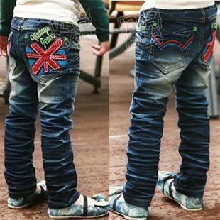 Spring & Summer Fashion Warm Pants for Boys and Girls Kids Jeans Warm Trousers Wholesale America Flag Pocket Korean Style